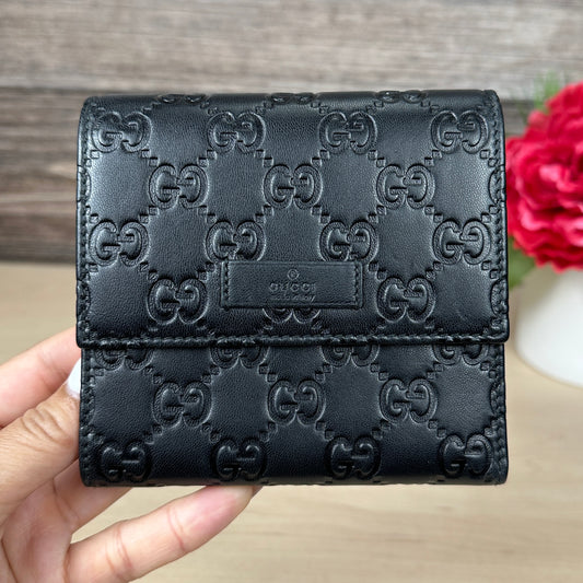 Gucci Black Micro GG Tri-fold Compact Wallet