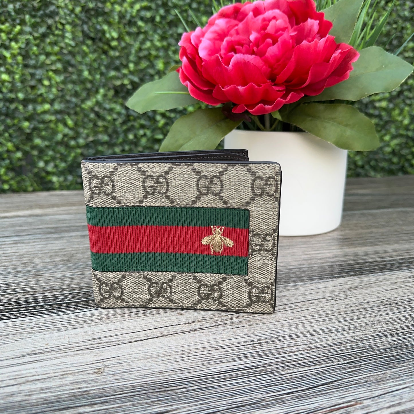 Gucci Supreme Web and Bee Bi-Fold Wallet