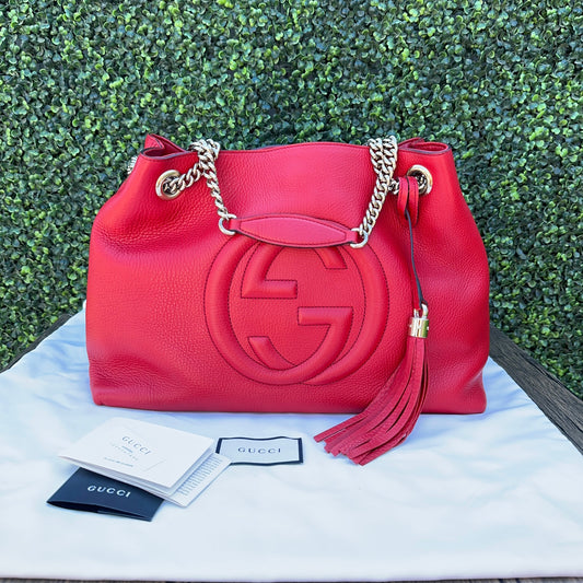 Gucci Red Soho Double Chain Medium Tote