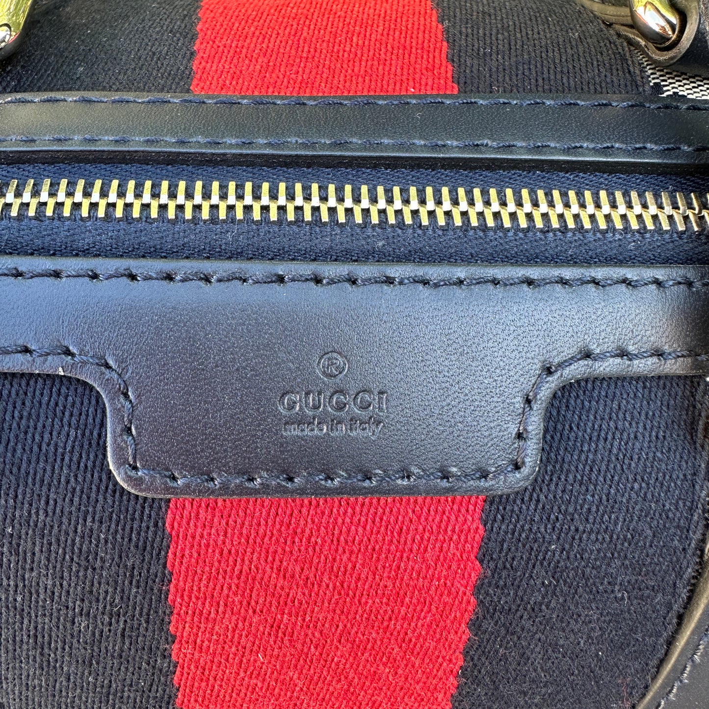 GUCCI NAVY BLUE BOSTON VINTAGE WEB CROSSBODY BAG