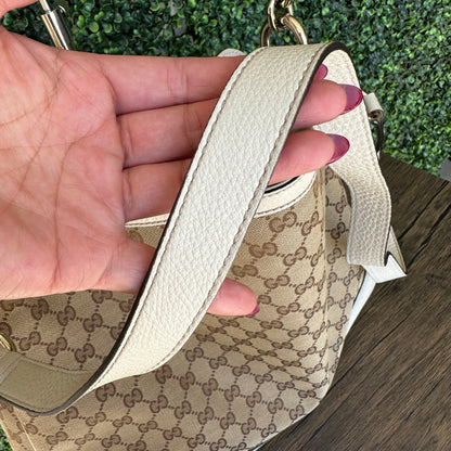 GUCCI Monogram Medium Diana Bamboo Shoulder Bag Off White with Strap