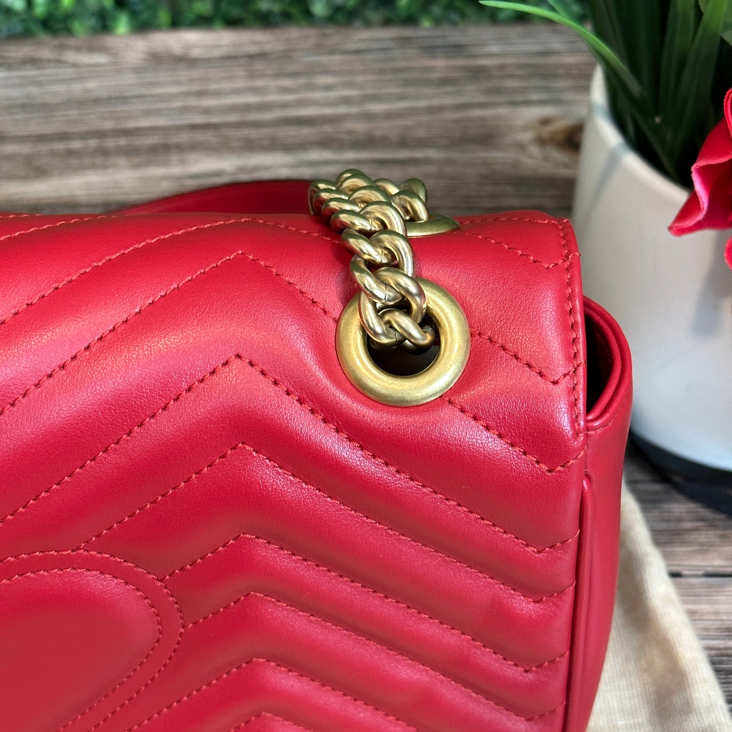 Gucci Red Marmont Shoulder Bag Small