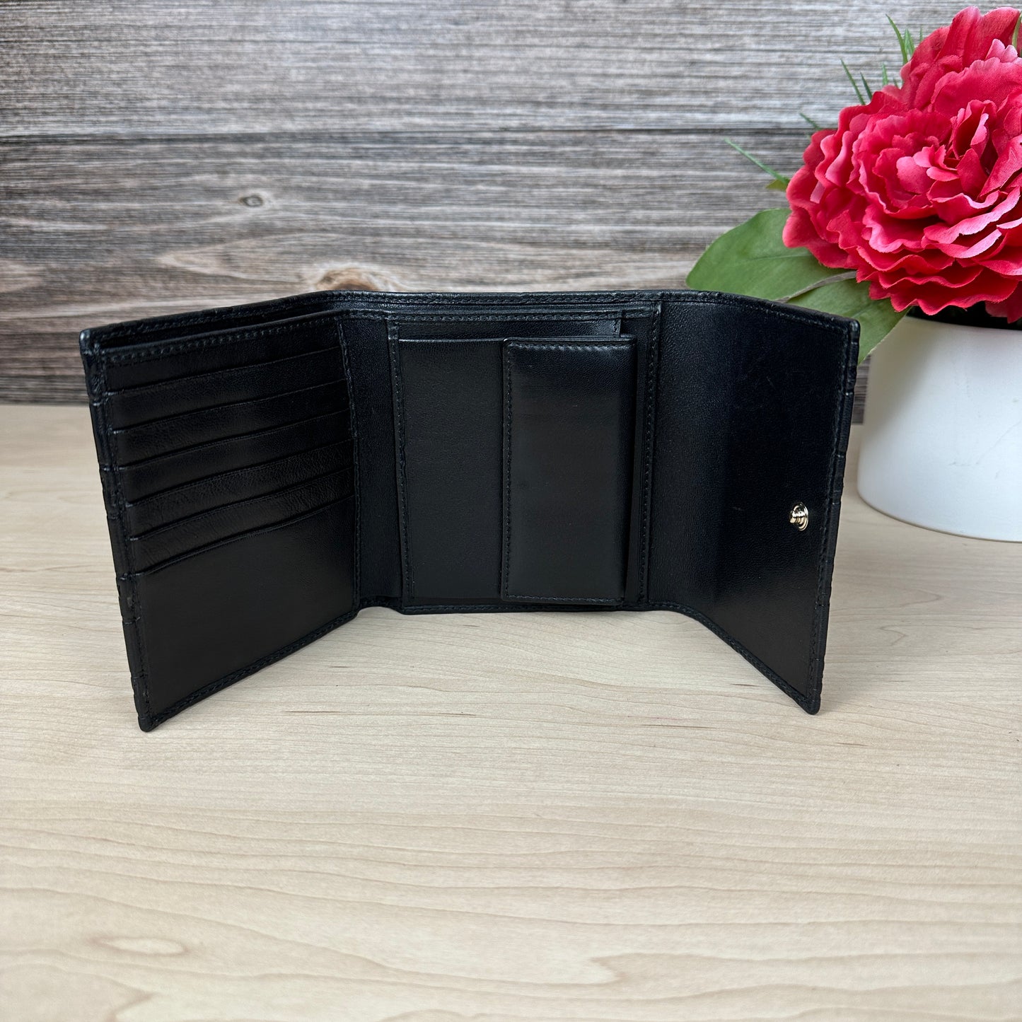 Gucci Black Micro GG Tri-fold Compact Wallet