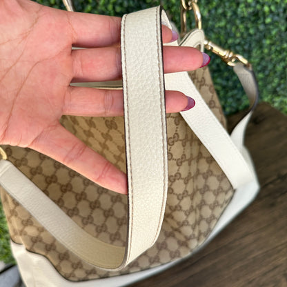 GUCCI Monogram Medium Diana Bamboo Shoulder Bag Off White with Strap