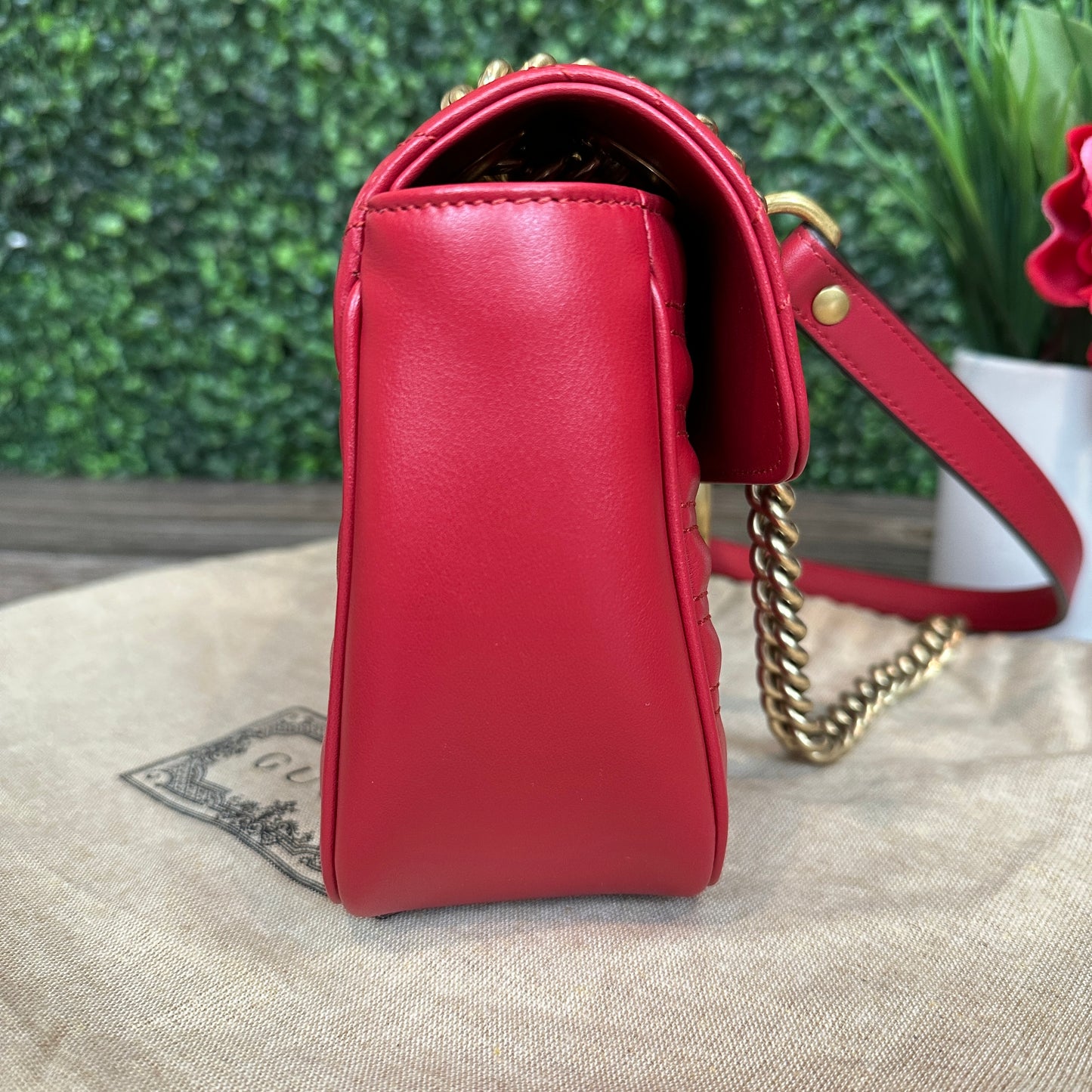 Gucci Red Marmont Shoulder Bag Small