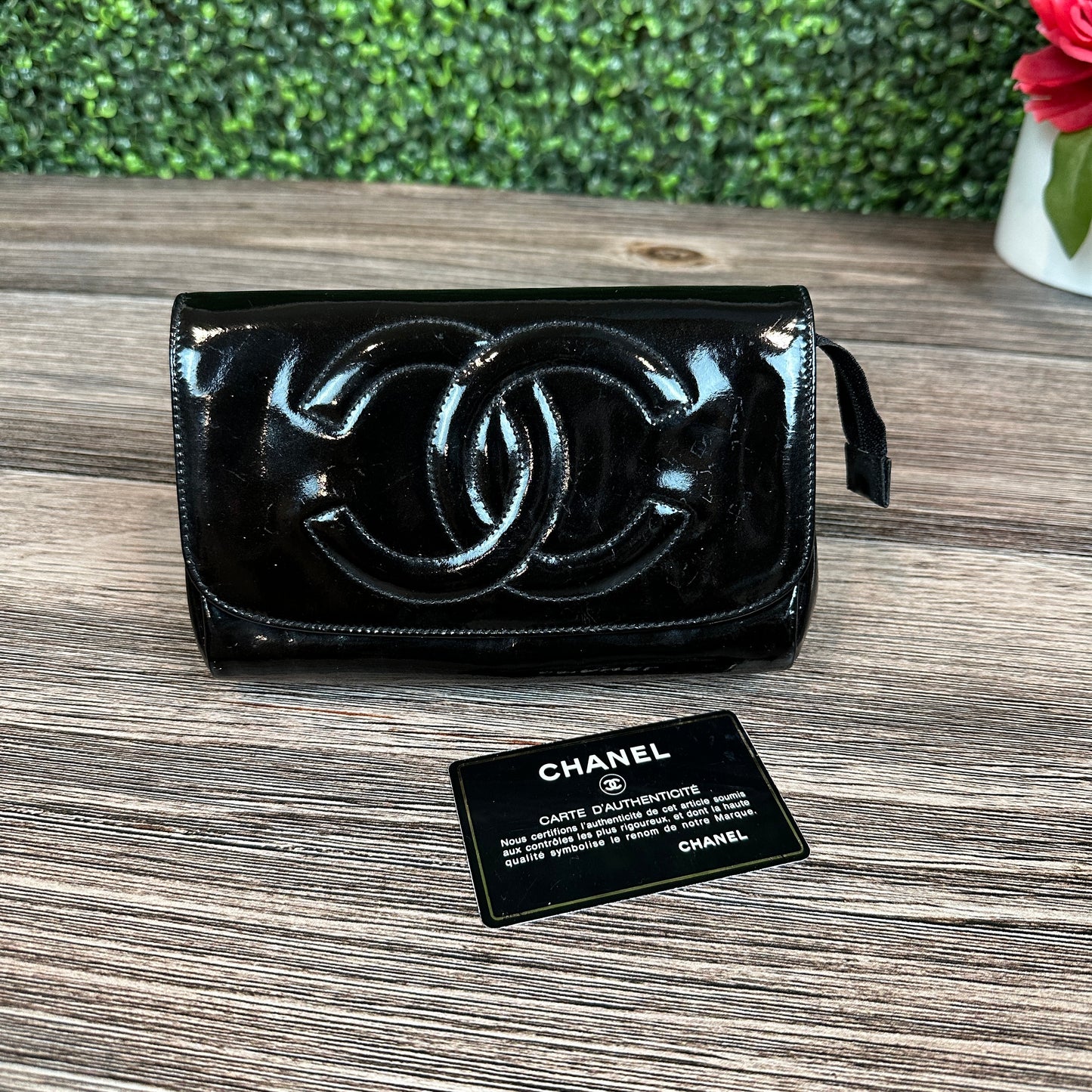 Chanel Black Patent Cosmetic Clutch