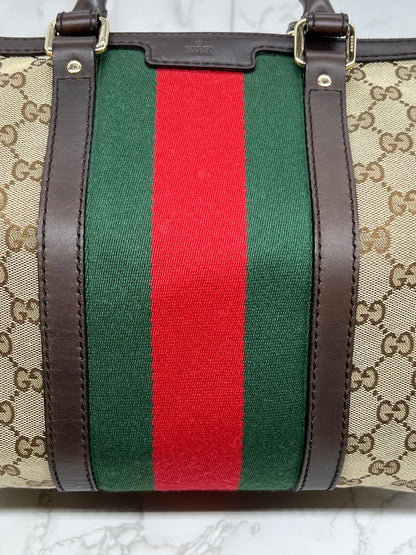 Gucci GG Vintage Web Medium Boston Dark Brown Red/Green w/Strap