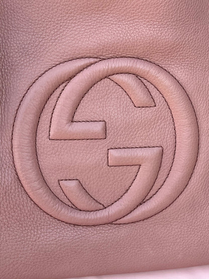 GG Large Beige Pink Pebbled Leather Soho Double Chain Tote Bag