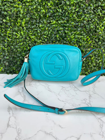 Turquoise Soho Disco Pebbled Leather Shoulder Bag