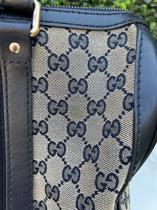 Authentic Preowned Gucci Boston Crossbody Bag with Vintage Web Navy Blue