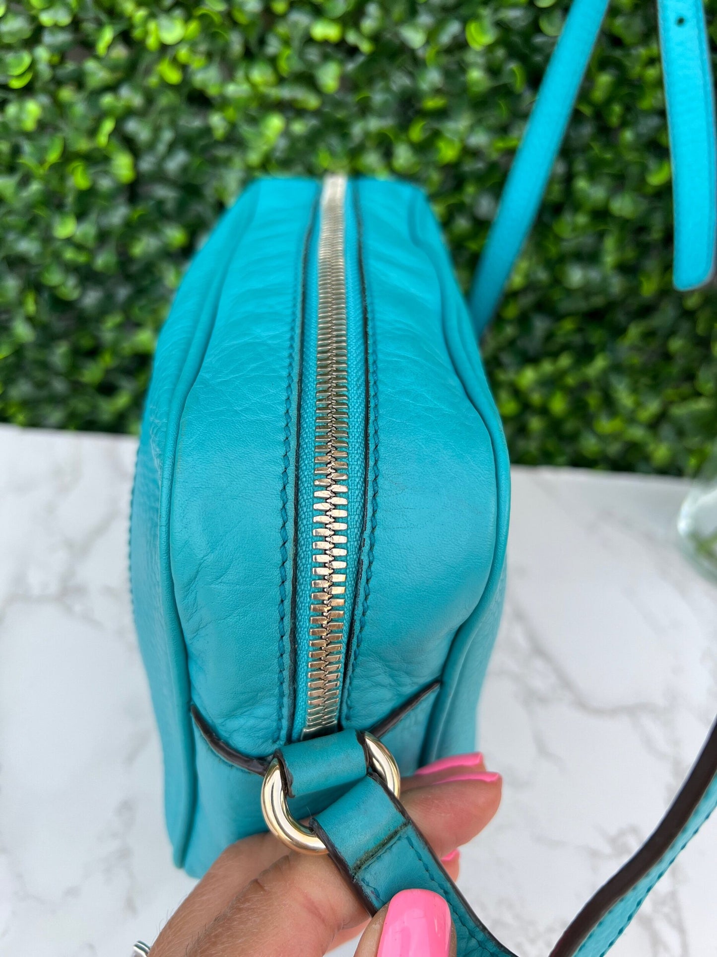 Turquoise Soho Disco Pebbled Leather Shoulder Bag