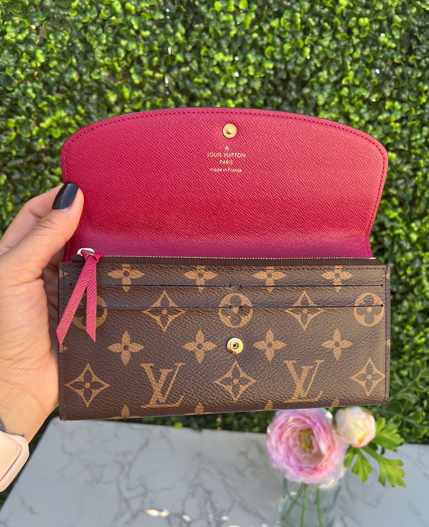 Emilie Monogram Wallet in Fuchsia