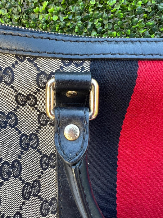 Authentic Preowned Gucci Boston Crossbody Bag with Vintage Web Navy Blue