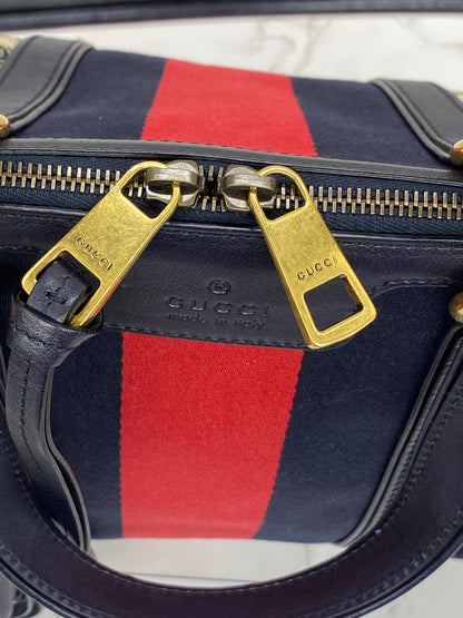 Gucci Navy Blue GG Rania Vintage Web Convertible Top Handle Bag Medium