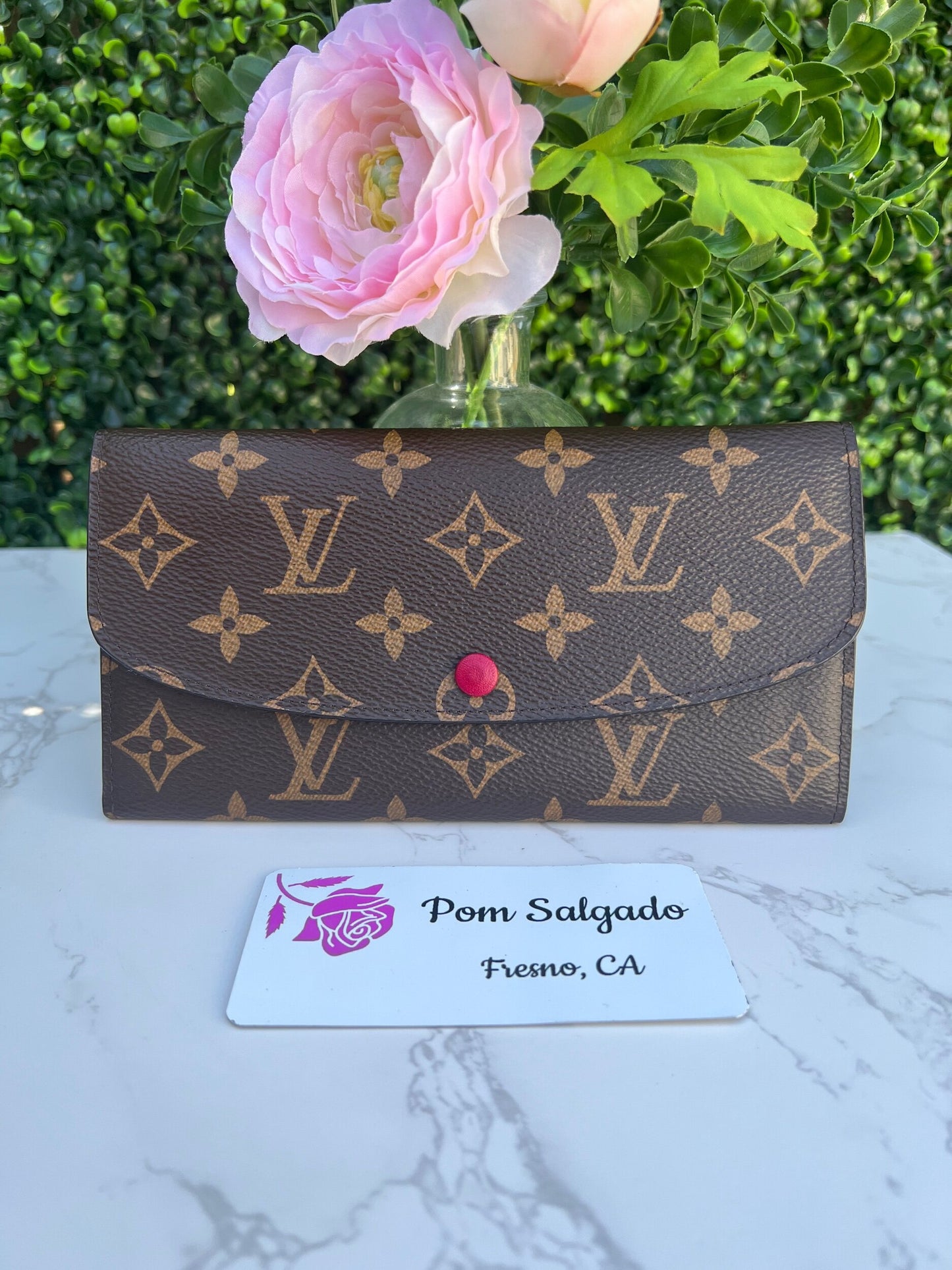 Emilie Monogram Wallet in Fuchsia