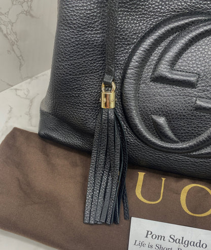 Gucci Medium Soho Double Chain Pebbled Leather in Black