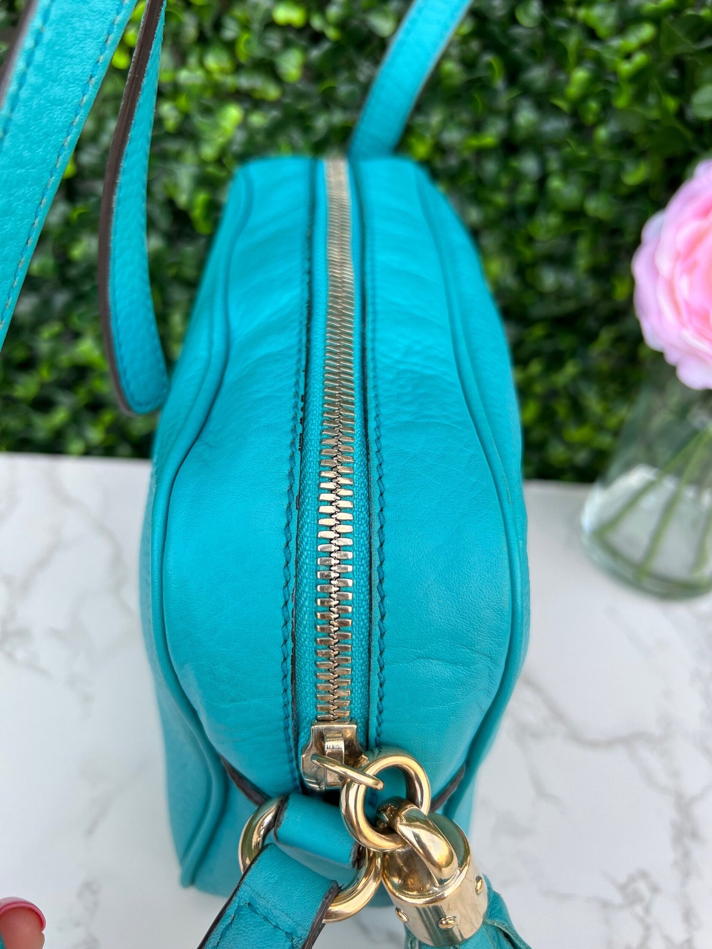 Turquoise Soho Disco Pebbled Leather Shoulder Bag