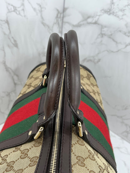 Gucci GG Vintage Web Medium Boston Dark Brown Red/Green w/Strap