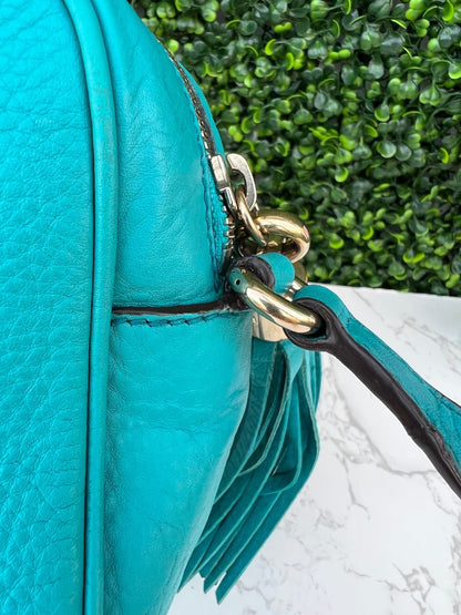 Turquoise Soho Disco Pebbled Leather Shoulder Bag