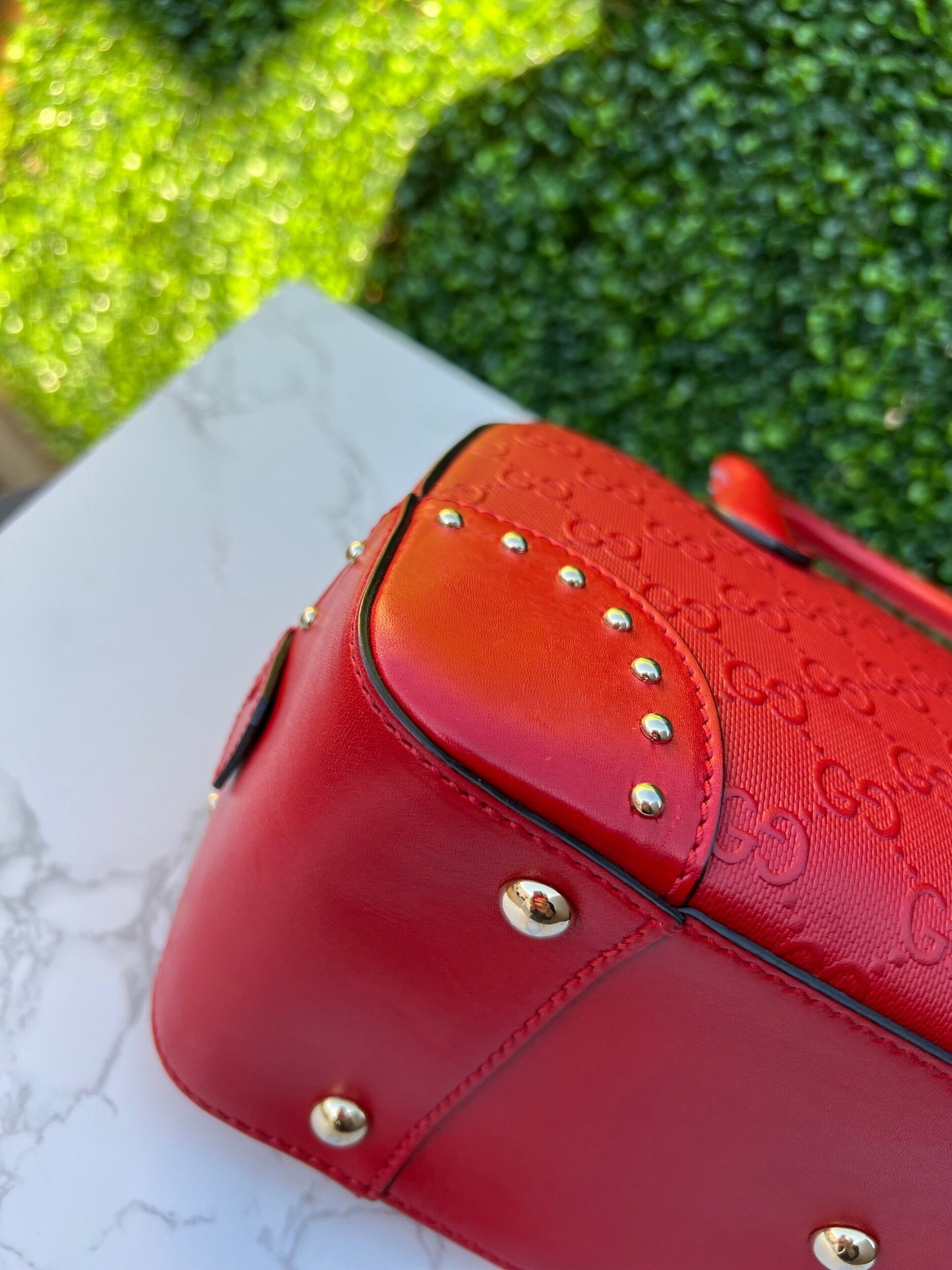 GG Red Diamante Top Handle Leather Shoulder Bag