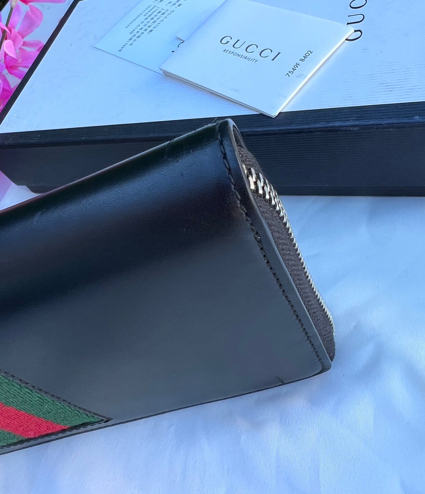 GG Web Zip Around Wallet Leather Black