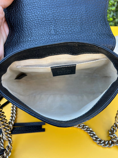 Gucci Soho Chain Flap Crossbody Bag, Black Leather