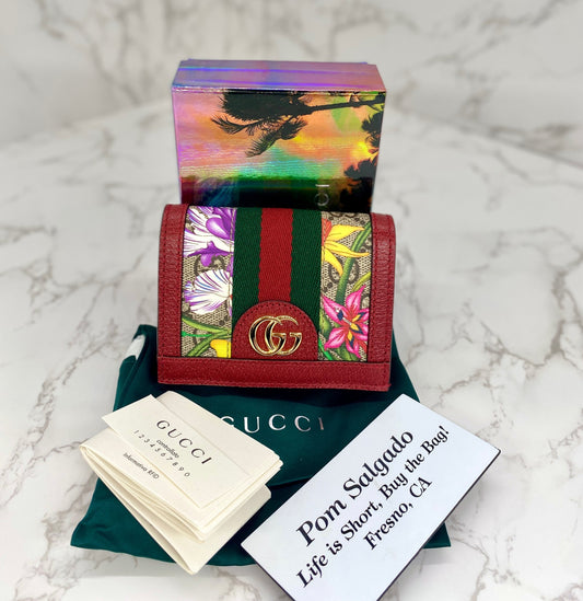 Gucci Red Ophidia Flora Card Case Wallet