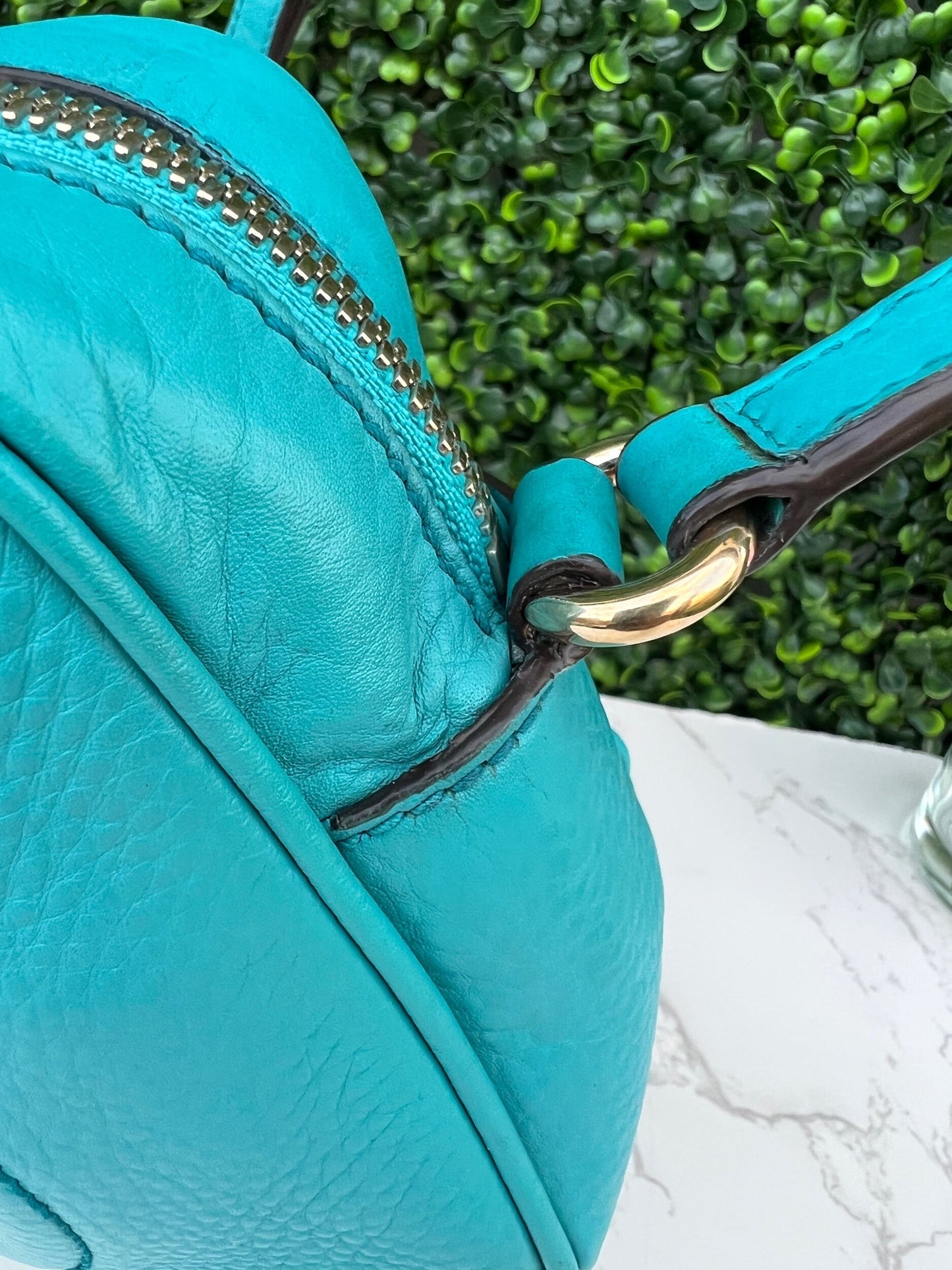 Turquoise Soho Disco Pebbled Leather Shoulder Bag