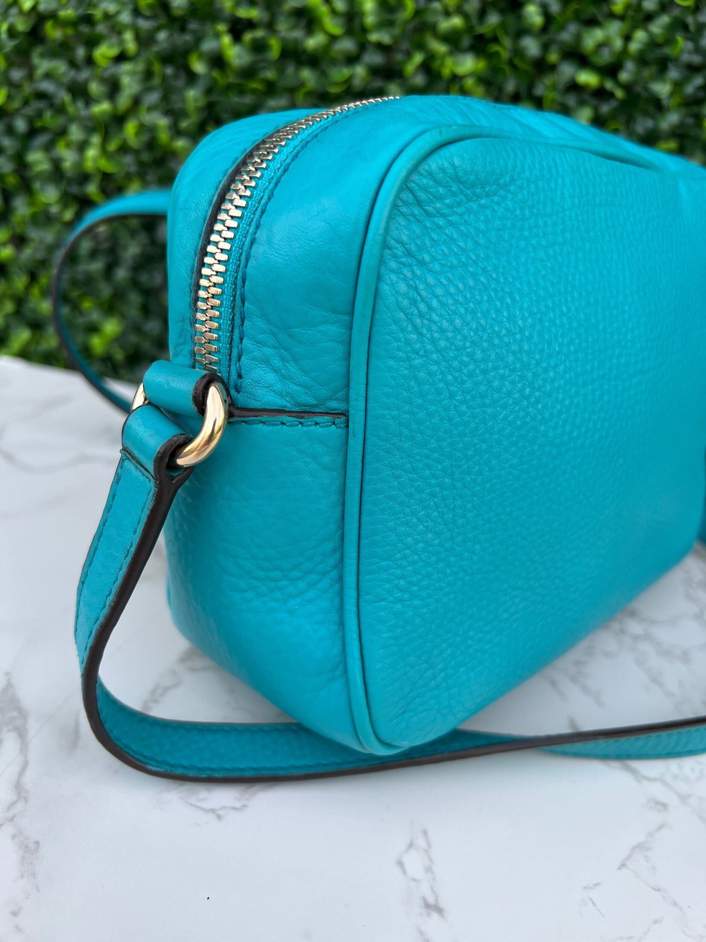 Turquoise Soho Disco Pebbled Leather Shoulder Bag