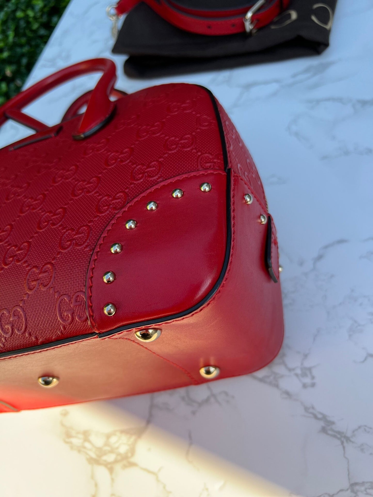 GG Red Diamante Top Handle Leather Shoulder Bag