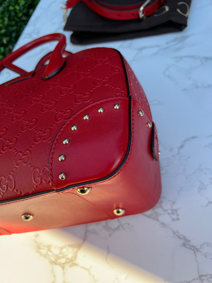 GG Red Diamante Top Handle Leather Shoulder Bag