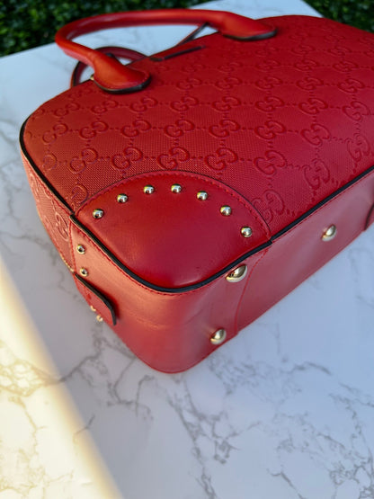 GG Red Diamante Top Handle Leather Shoulder Bag