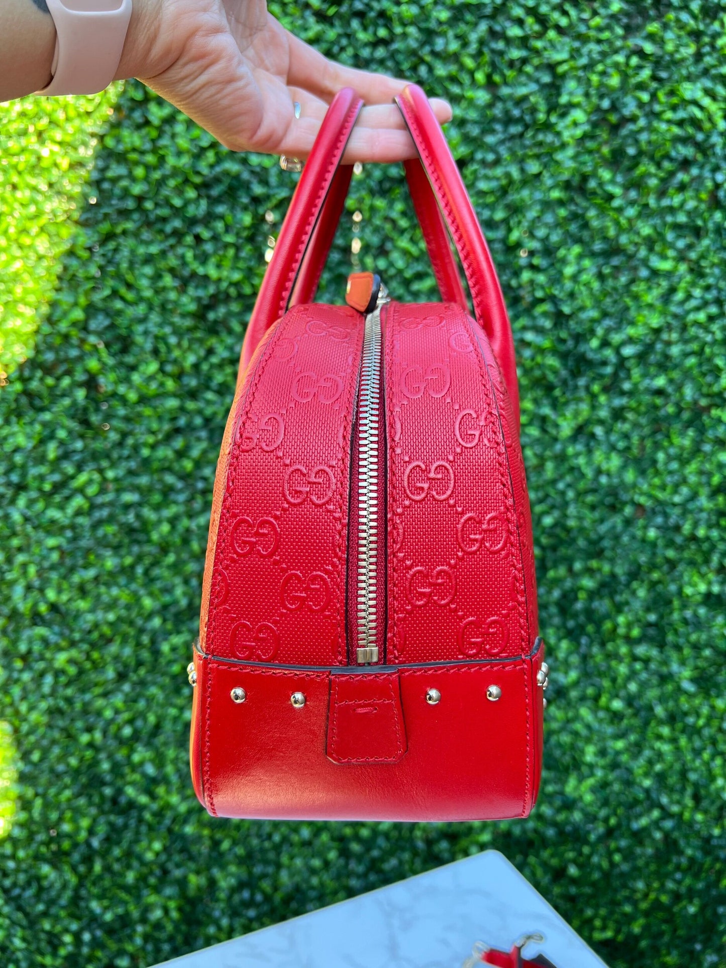 GG Red Diamante Top Handle Leather Shoulder Bag