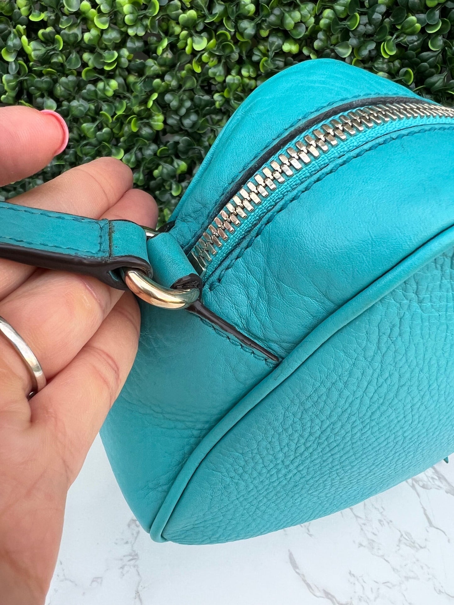 Turquoise Soho Disco Pebbled Leather Shoulder Bag