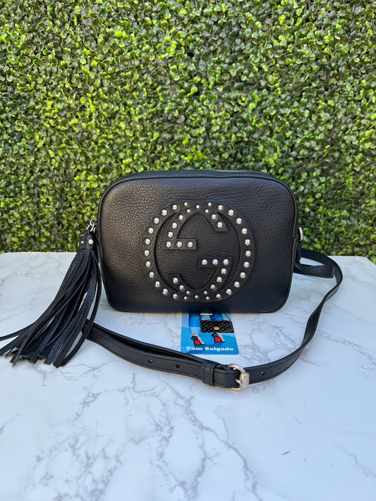 GG Black Pebbled Leather Studded Soho Disco Bag