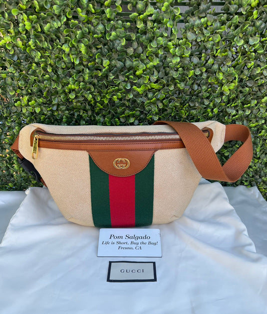 Web Beige Canvas Belt Bag