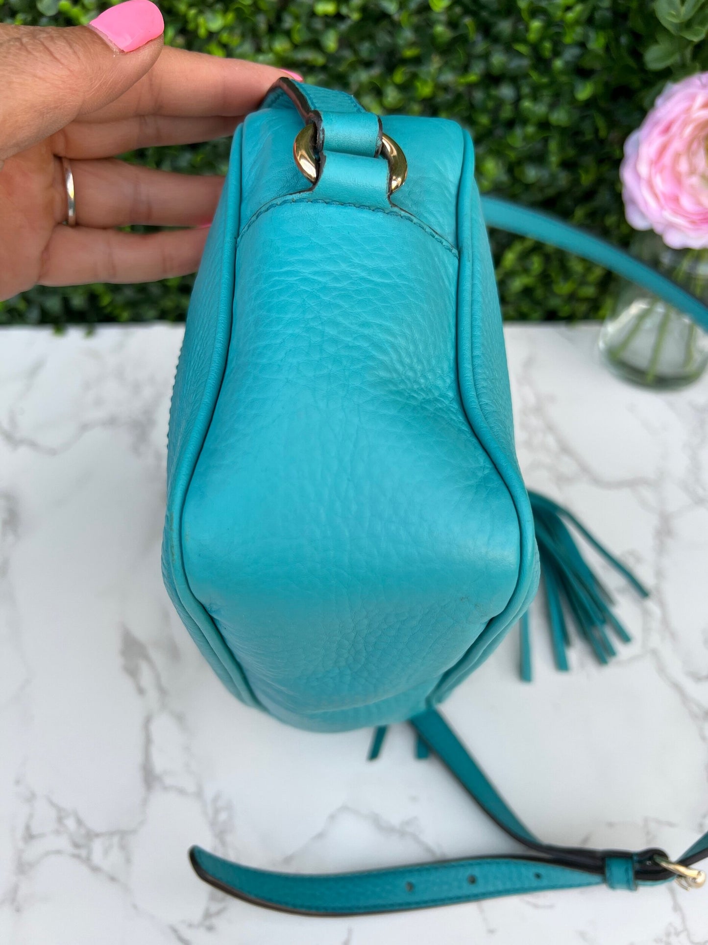 Turquoise Soho Disco Pebbled Leather Shoulder Bag