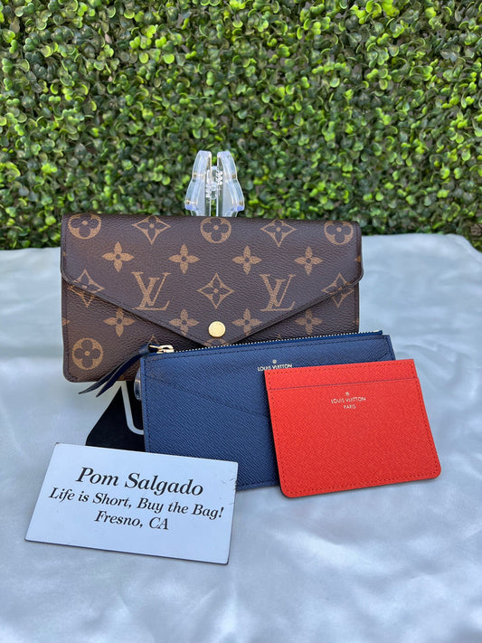 Authentic Preowned Louis Vuitton Jeanne Wallet Monogram Canvas Rose Ballerine with Card Case & Zip Pouch Inserts