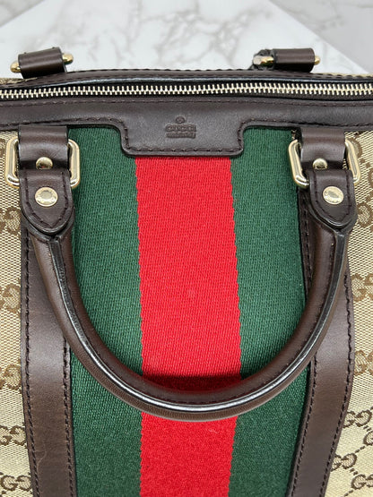 Gucci GG Vintage Web Medium Boston Dark Brown Red/Green w/Strap