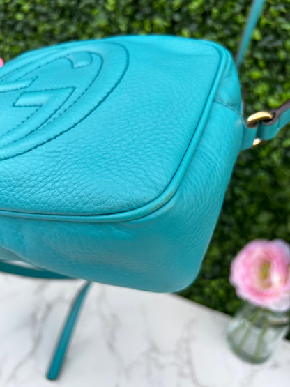 Turquoise Soho Disco Pebbled Leather Shoulder Bag