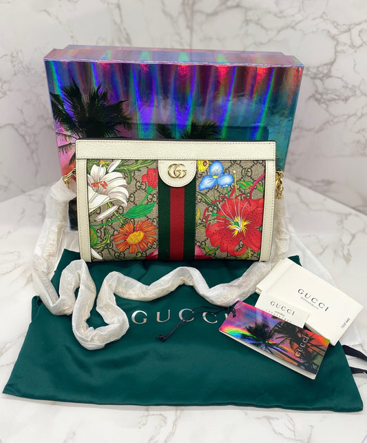 Gucci GG Flora Small Ophidia Chain Shoulder Bag White