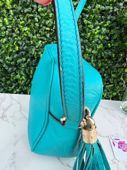 Turquoise Soho Disco Pebbled Leather Shoulder Bag