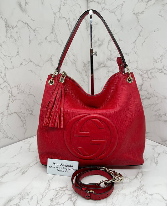 Gucci Pebbled Leather Soho Hobo Bag Red