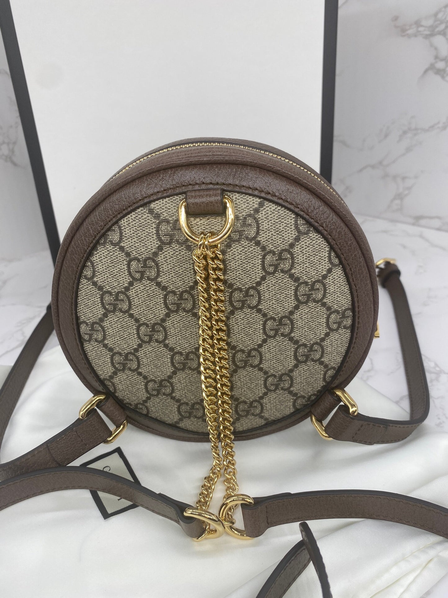 Gucci Ophidia Round Backpack GG Coated Canvas Mini