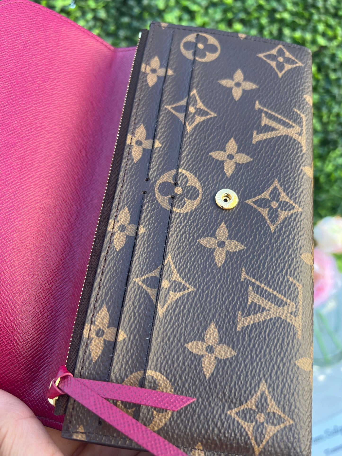 Emilie Monogram Wallet in Fuchsia