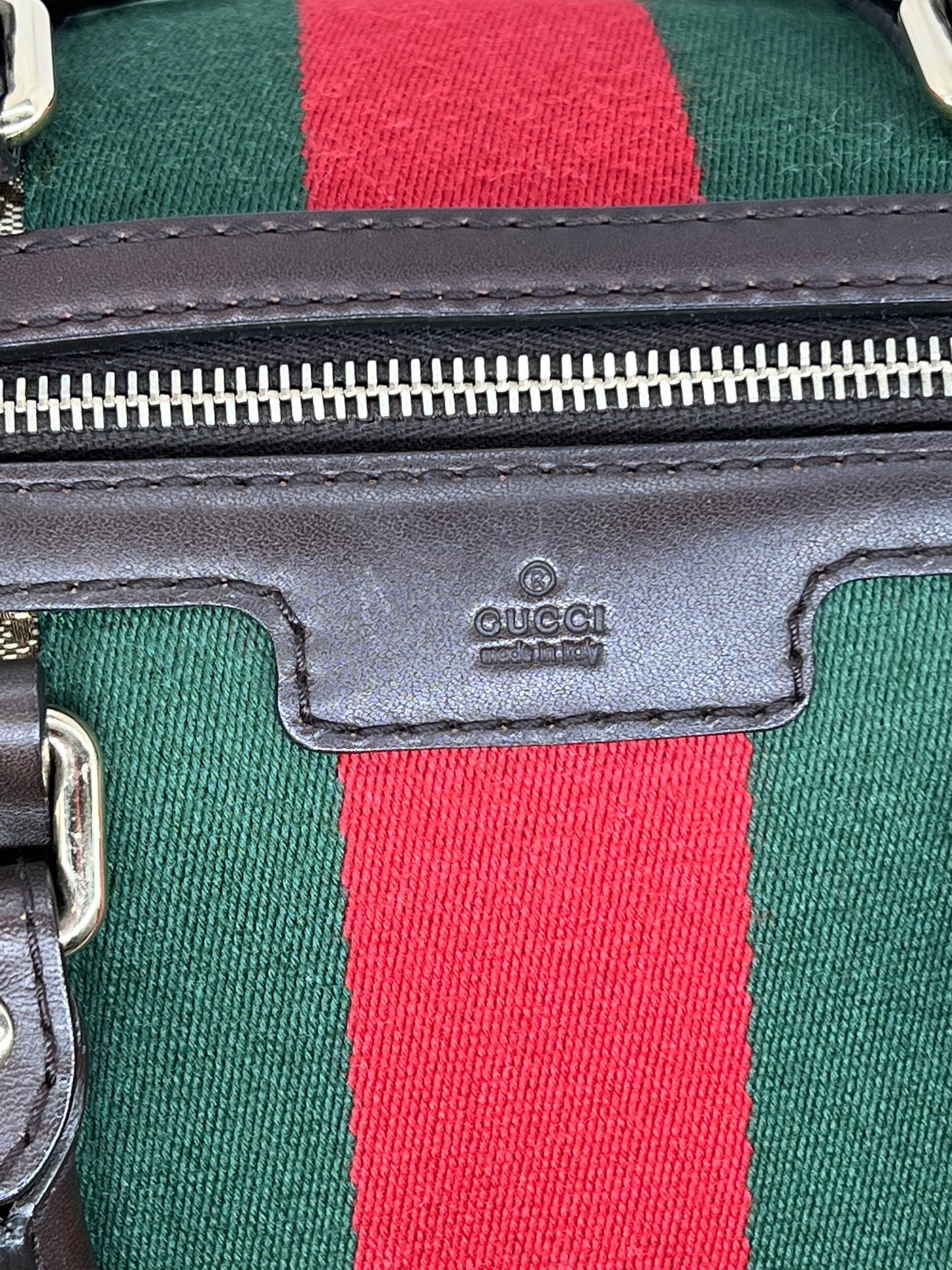 Gucci GG Vintage Web Medium Boston Dark Brown Red/Green w/Strap