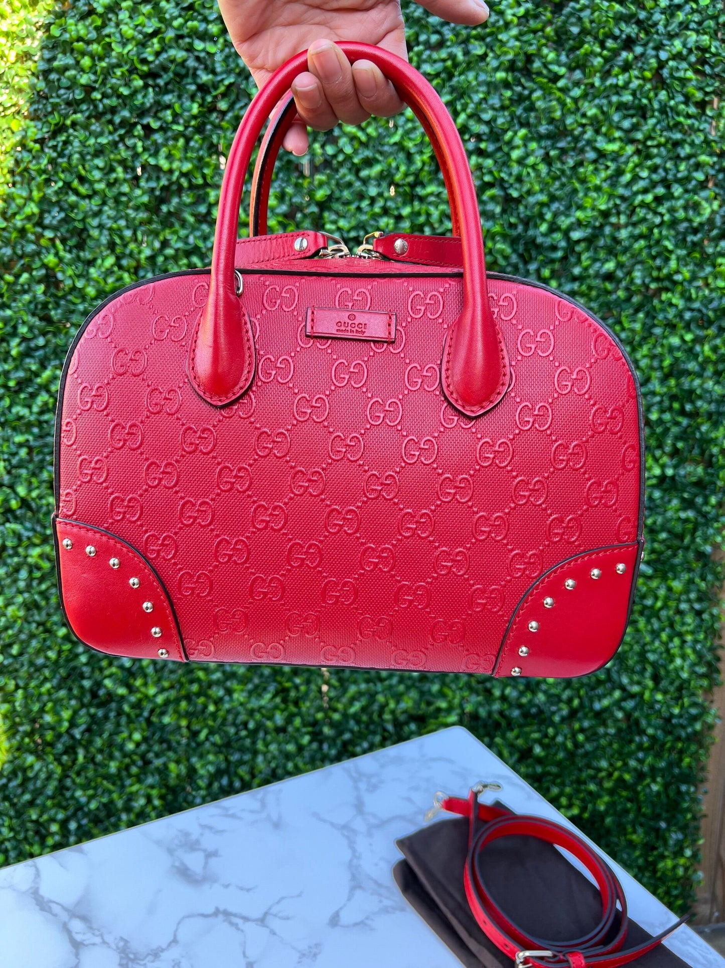 GG Red Diamante Top Handle Leather Shoulder Bag