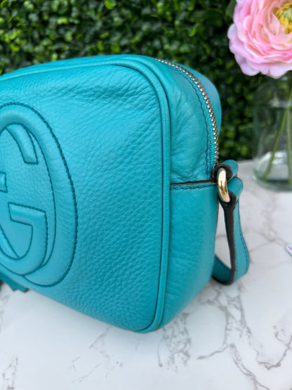 Turquoise Soho Disco Pebbled Leather Shoulder Bag