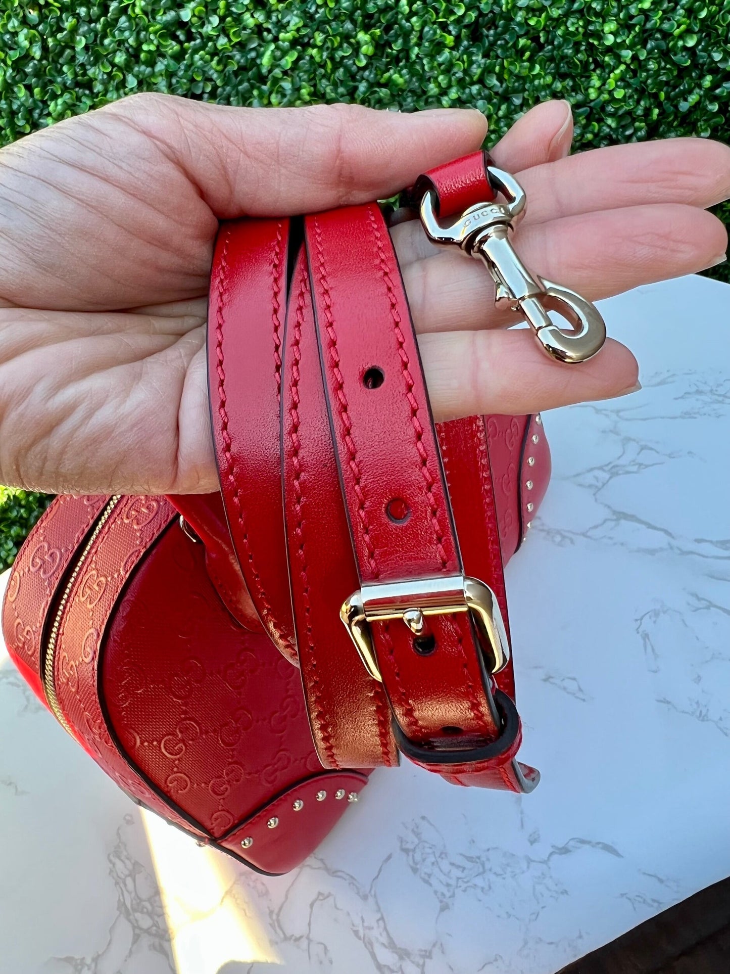 GG Red Diamante Top Handle Leather Shoulder Bag