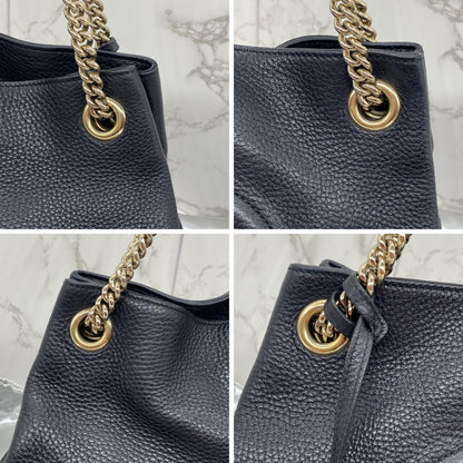 Gucci GG Medium Soho Double Chain Pebbled Leather in Black